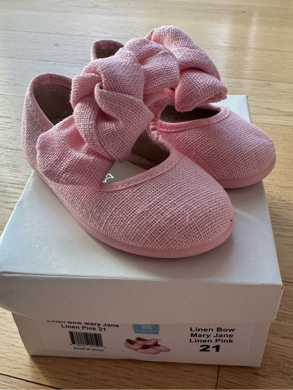 Elephantito Pink Linen-Texture Mary Jane with Bow